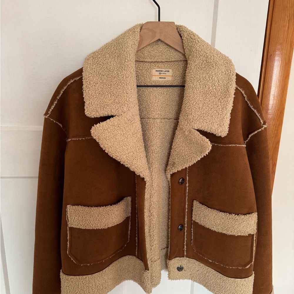 Marine Layer Brown and Cream Bomber Jacket